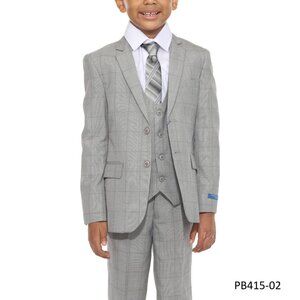 Light Grey Glen Plaid 5 Piece Perry Ellis Boy's Suit